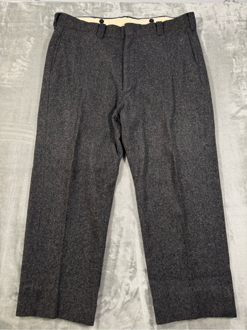 Vintage Woolrich Pants Mens 40x28 Grey Wool Herringbone Wide Leg Heritage